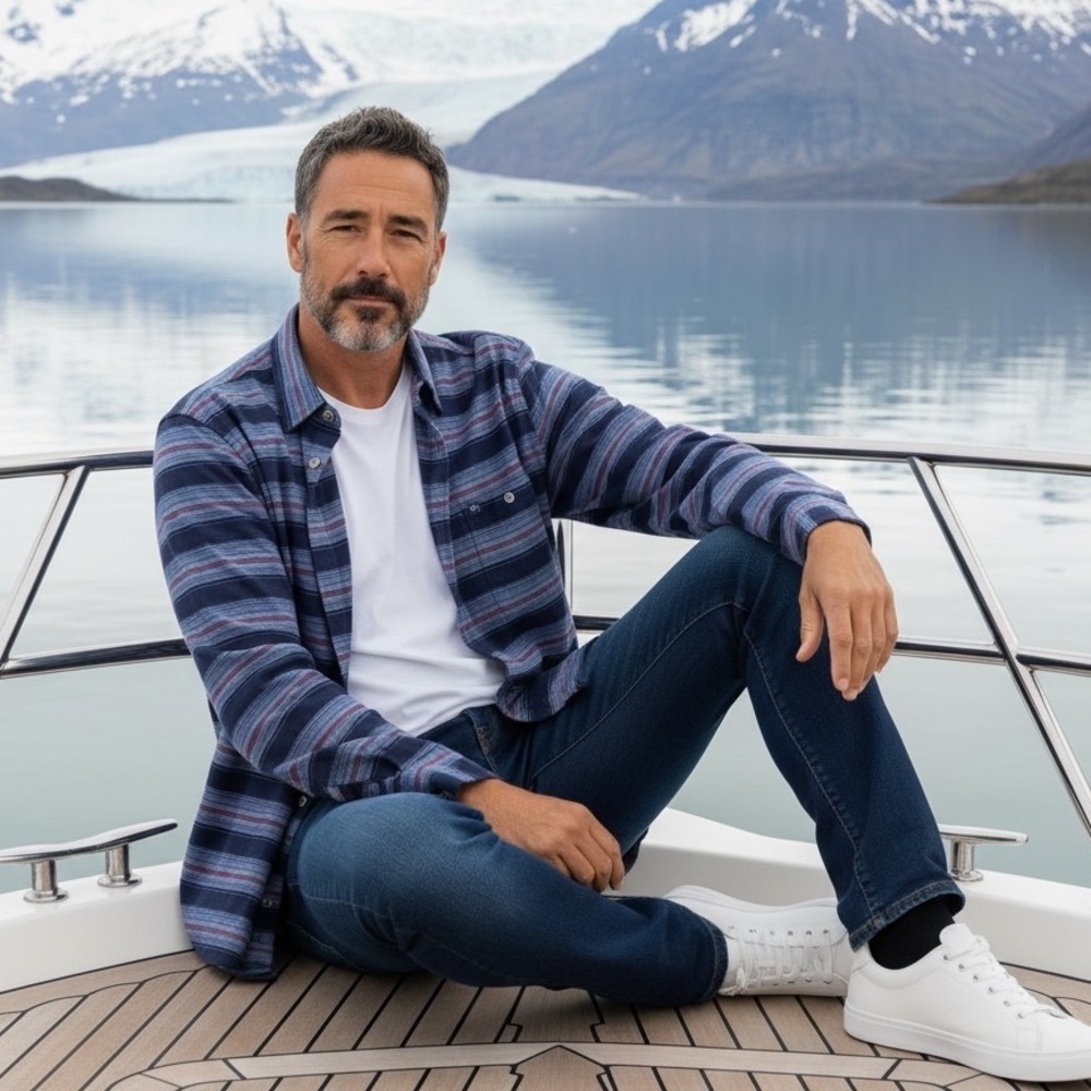 Fish Hippie Co Mens XL Navy Blue Striped Flannel Button Front Long Sleeve Shirt